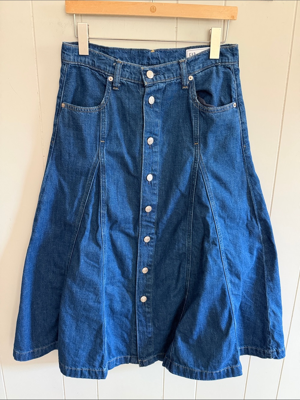 Gap Denim Midi Skirt Size 4 Seamed Button Front Boho Western Rodeo Cowgirl